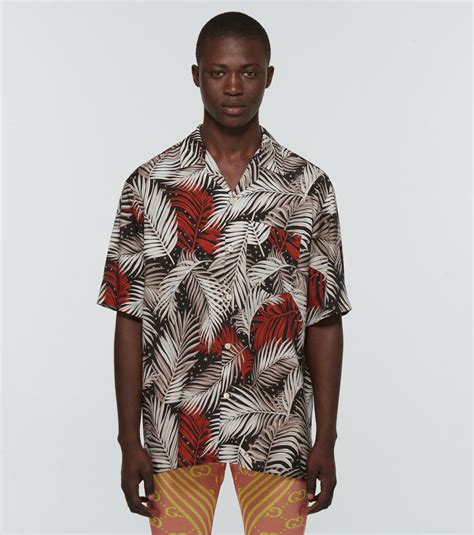 Viscose bowling shirt with forest print 